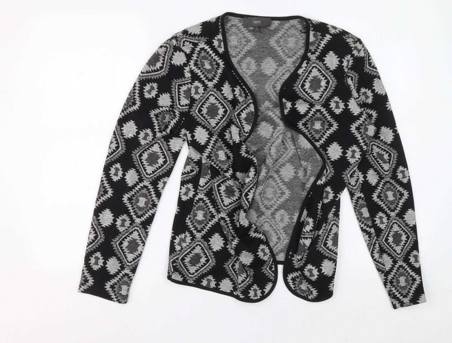 NEXT Womens Black Geometric Polyester Cardigan Jumper Size 12