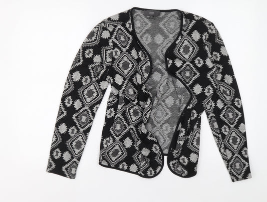 Front view of Next women’s black geometric polyester cardigan jumper, size UK 12