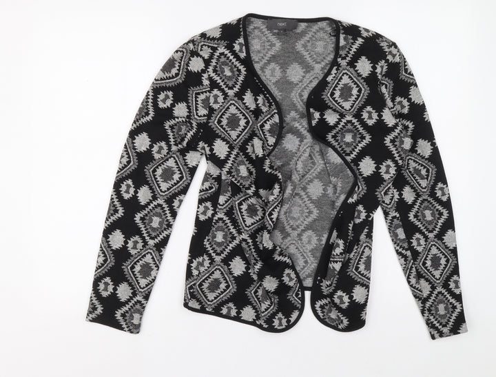 NEXT Womens Black Geometric Polyester Cardigan Jumper Size 12