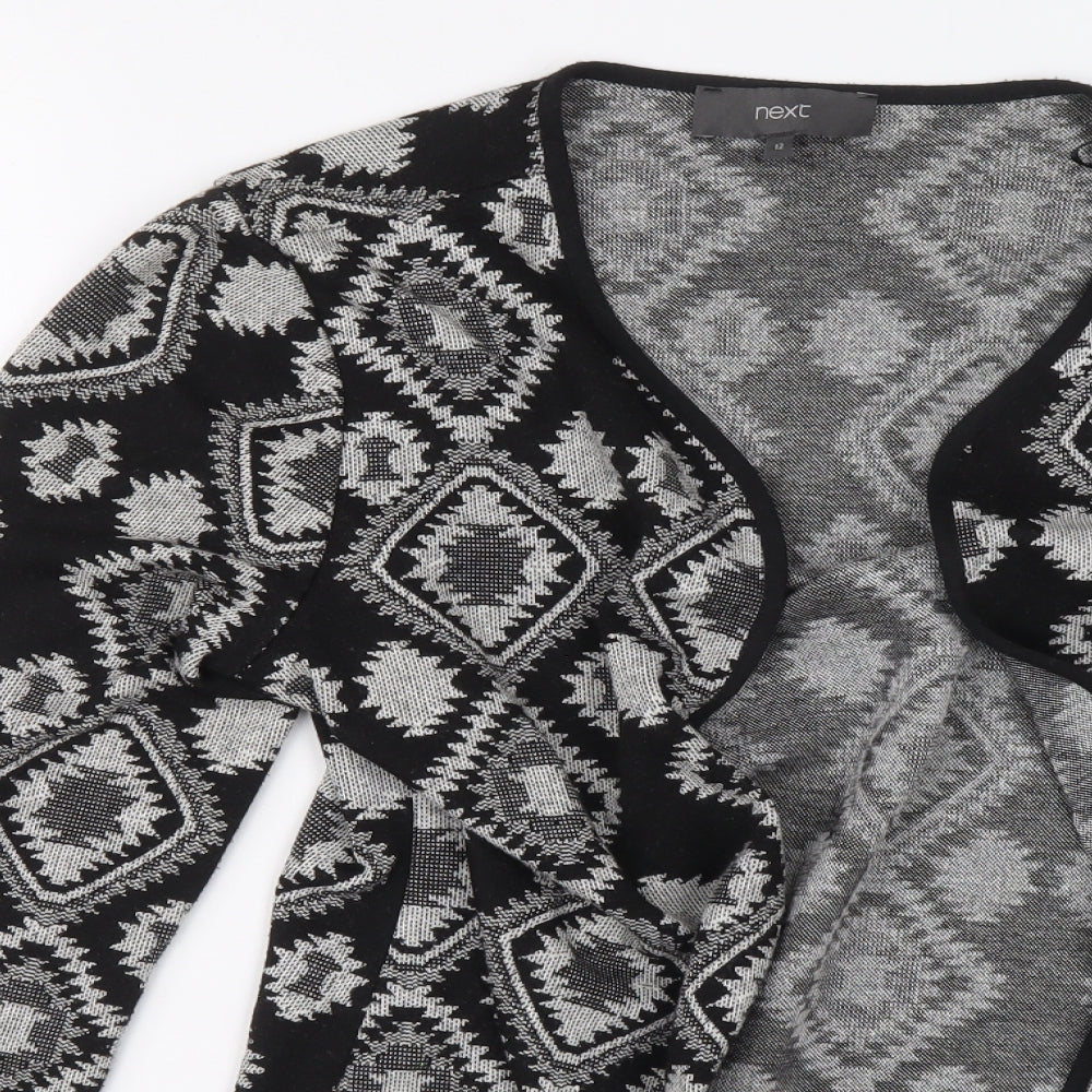 NEXT Womens Black Geometric Polyester Cardigan Jumper Size 12