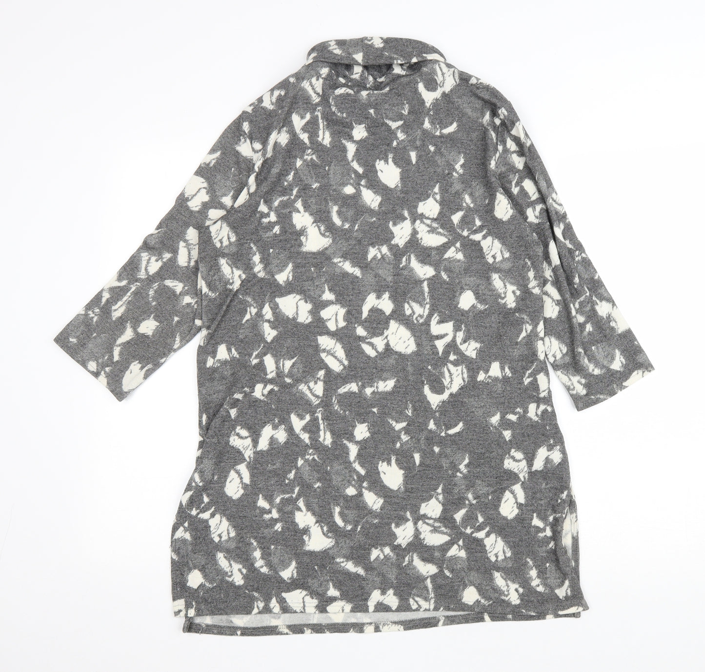 Marks and Spencer Womens Grey Geometric Viscose Basic T-Shirt Size 12 Roll Neck