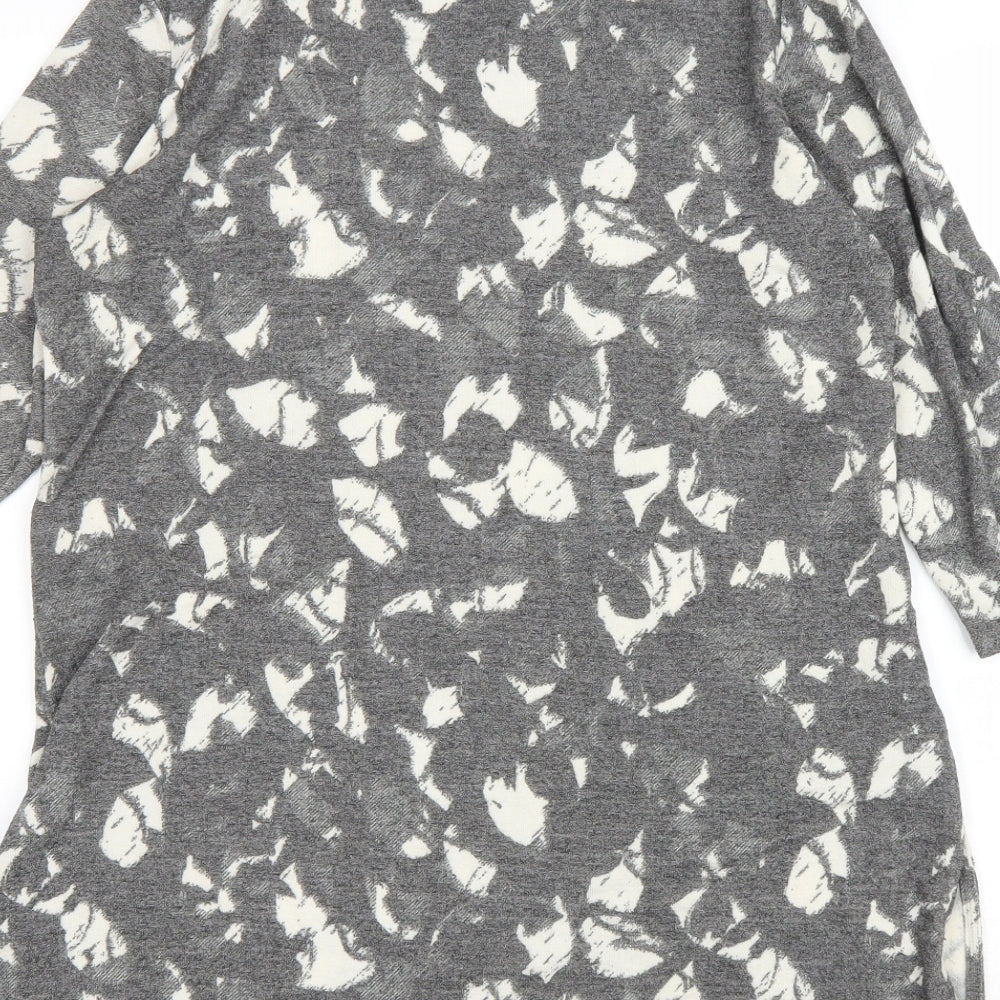 Marks and Spencer Womens Grey Geometric Viscose Basic T-Shirt Size 12 Roll Neck