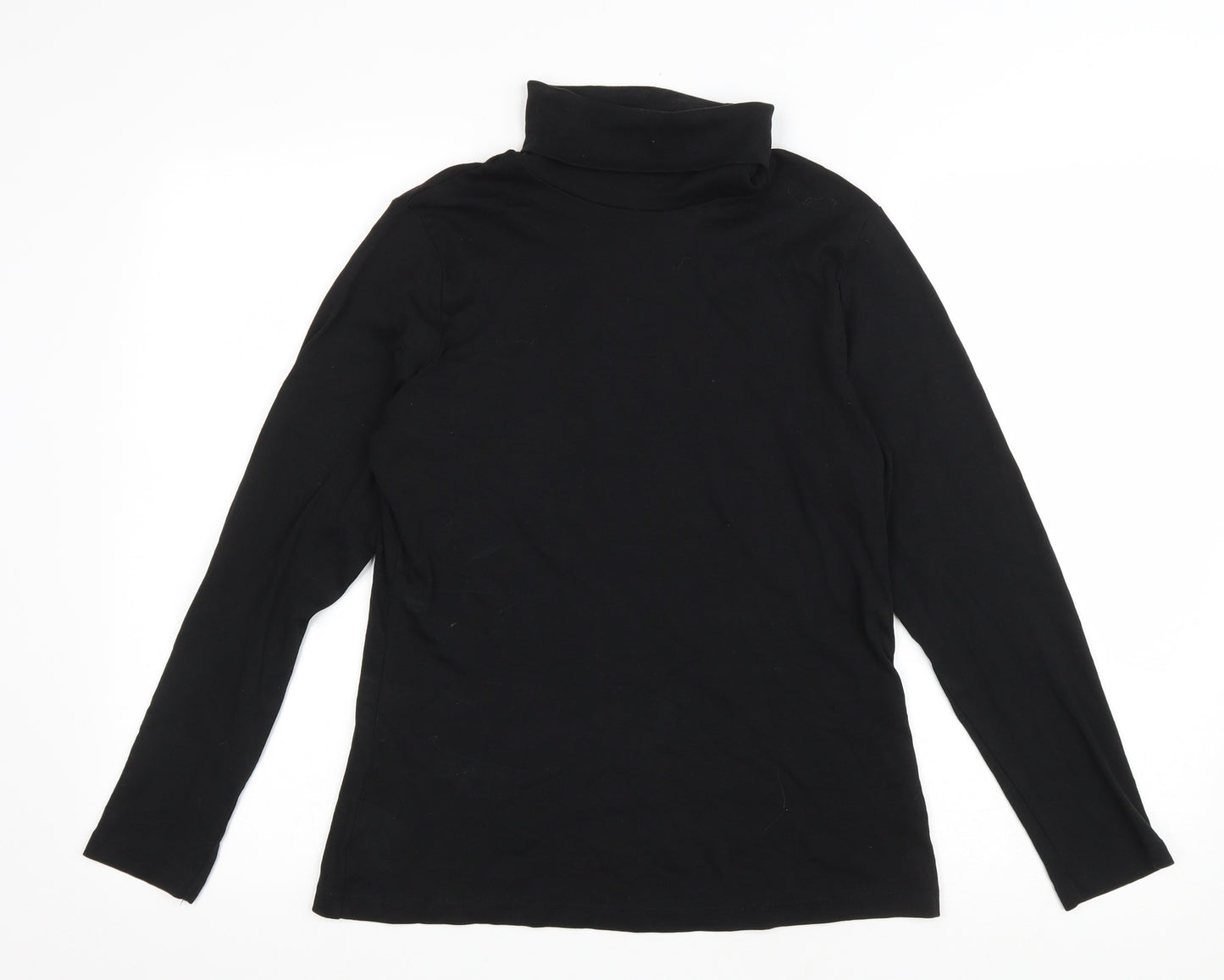 M&Co Womens Black Polyester Basic T-Shirt Size 16 Roll Neck