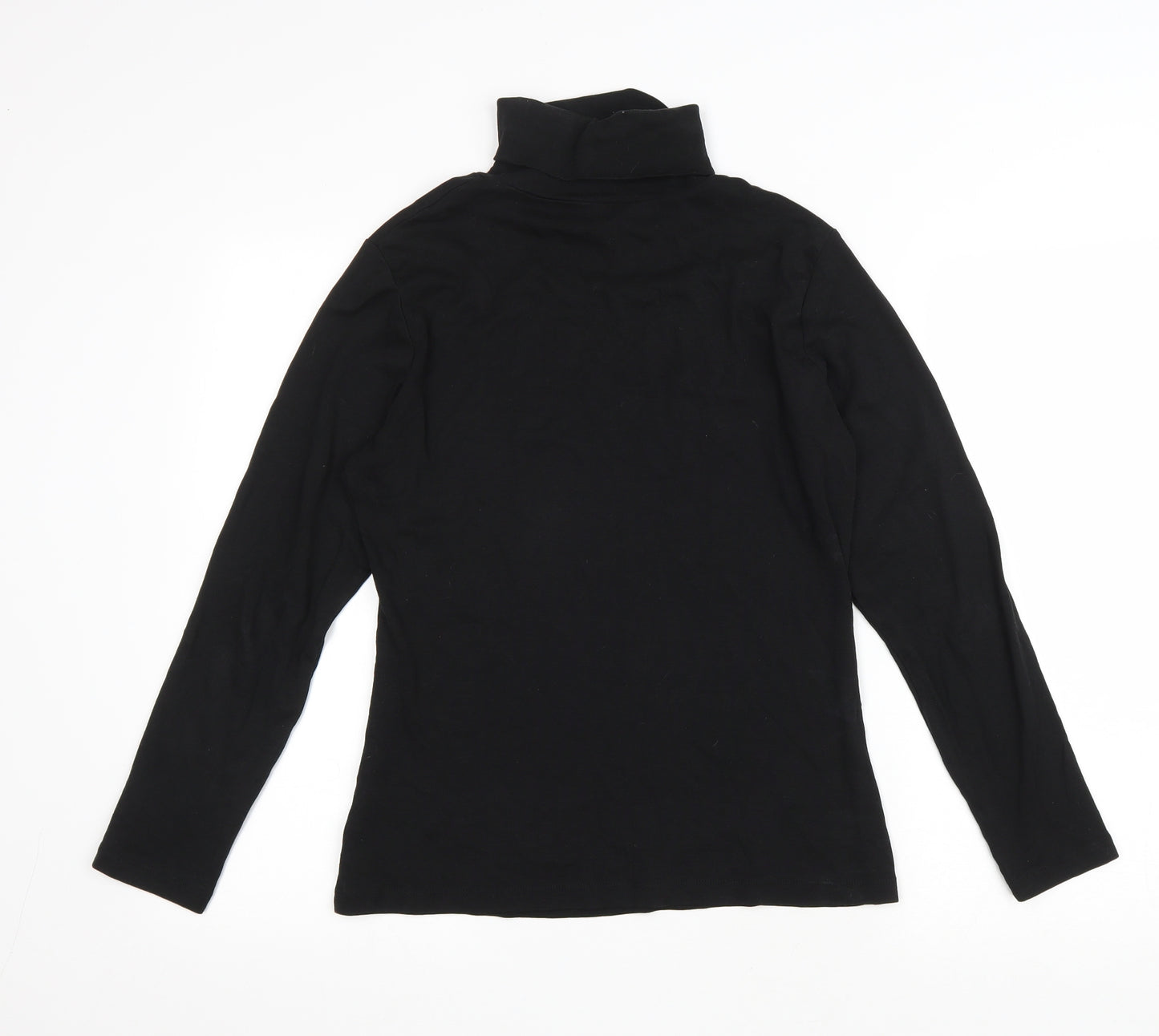 M&Co Womens Black Polyester Basic T-Shirt Size 16 Roll Neck