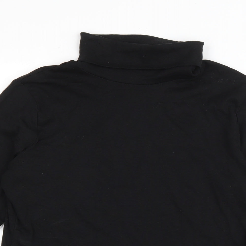 M&Co Womens Black Polyester Basic T-Shirt Size 16 Roll Neck