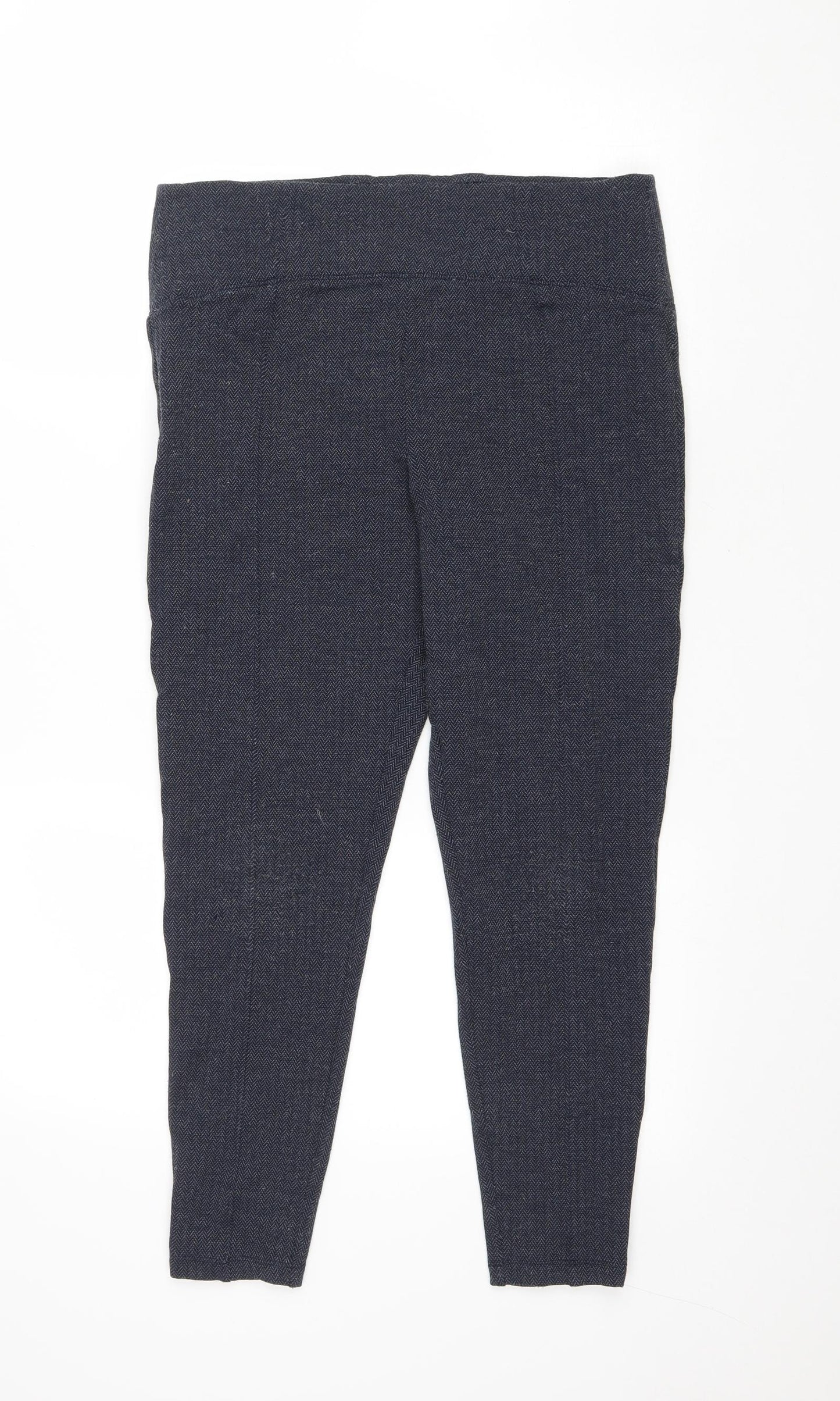 Marks and Spencer Womens Blue Herringbone Viscose Jegging Trousers Size 14 L25 in Regular Drawstring