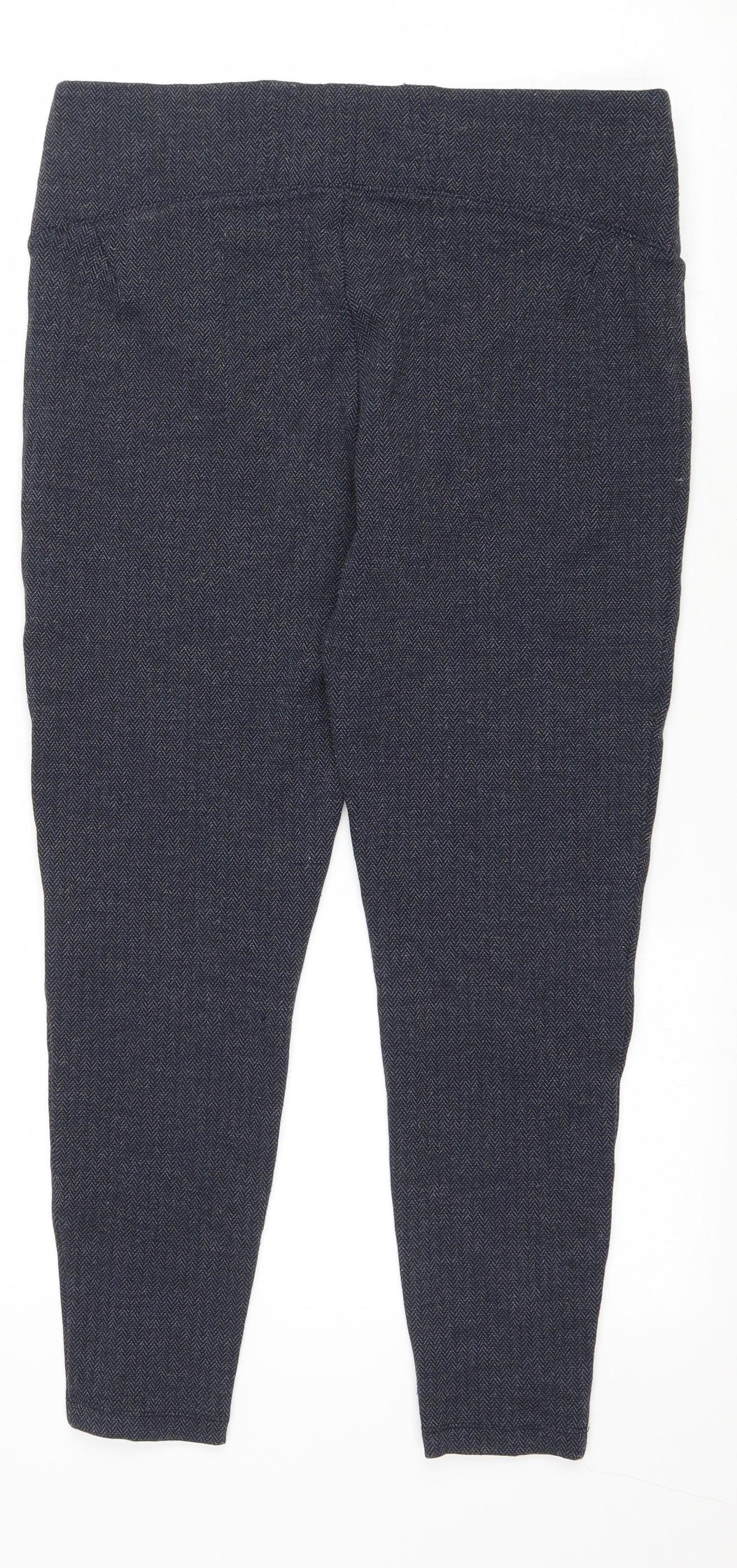 Marks and Spencer Womens Blue Herringbone Viscose Jegging Trousers Size 14 L25 in Regular Drawstring