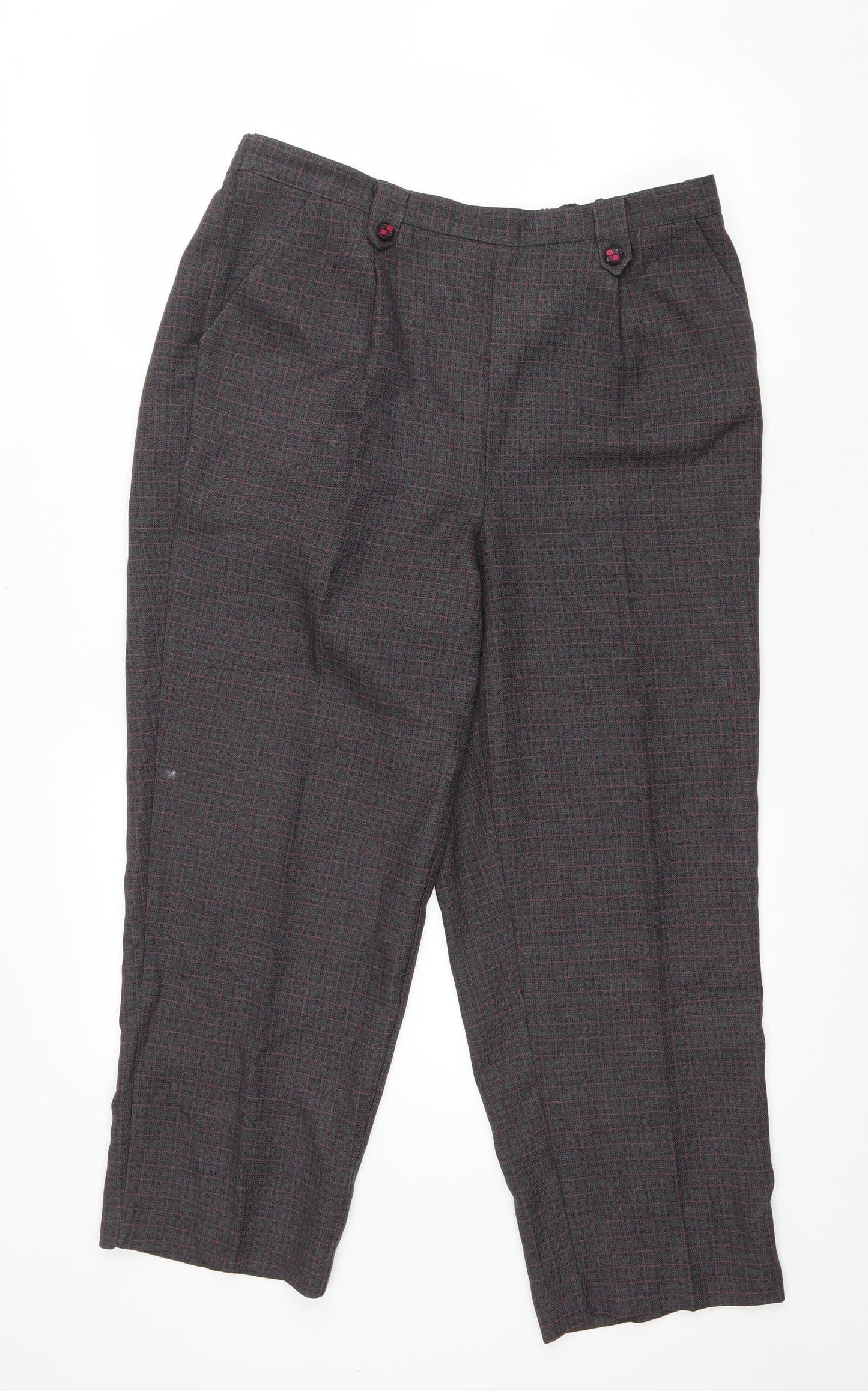 Bonmarché Womens Grey Plaid Polyester Trousers Size 14 L24 in Regular Drawstring