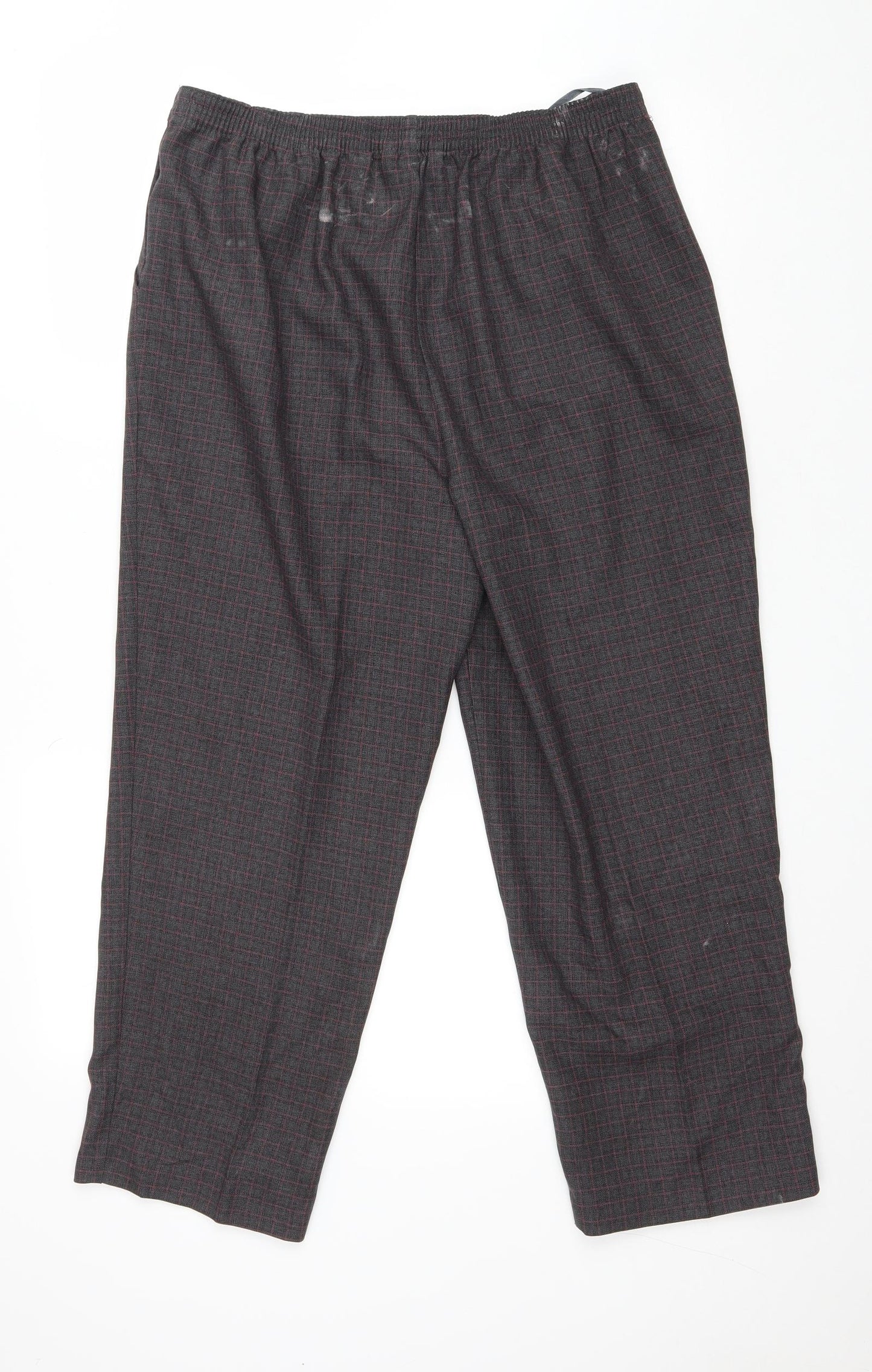 Bonmarché Womens Grey Plaid Polyester Trousers Size 14 L24 in Regular Drawstring