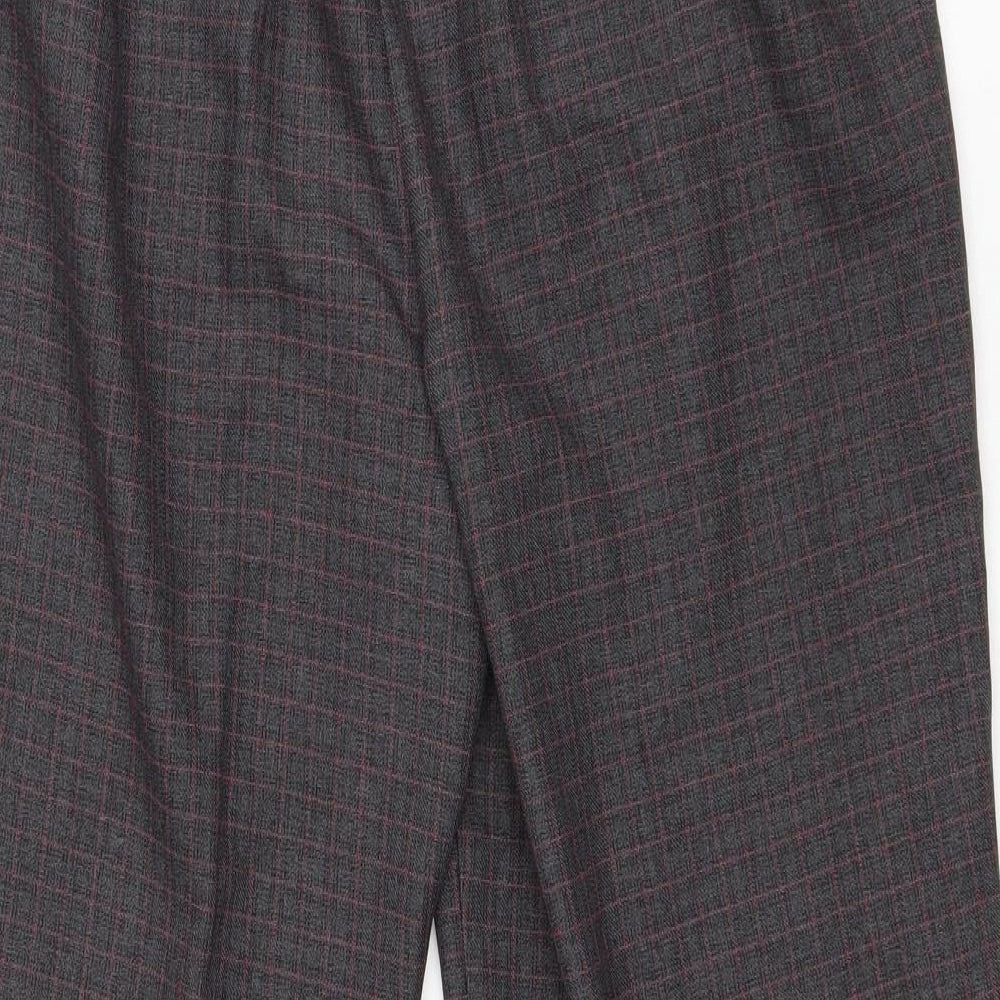 Bonmarché Womens Grey Plaid Polyester Trousers Size 14 L24 in Regular Drawstring