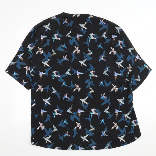 Oasis Womens Black V-Neck Geometric Polyester Cardigan Jumper Size 10 - Hummingbirds Pattern