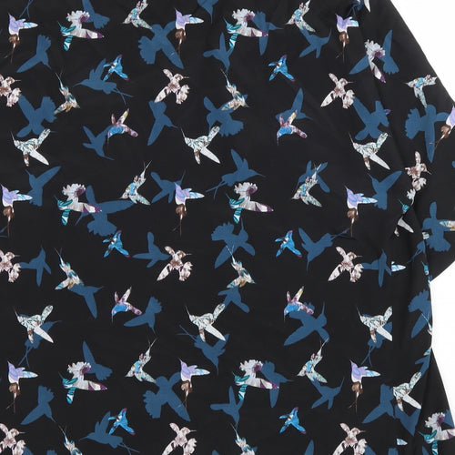 Oasis Womens Black V-Neck Geometric Polyester Cardigan Jumper Size 10 - Hummingbirds Pattern