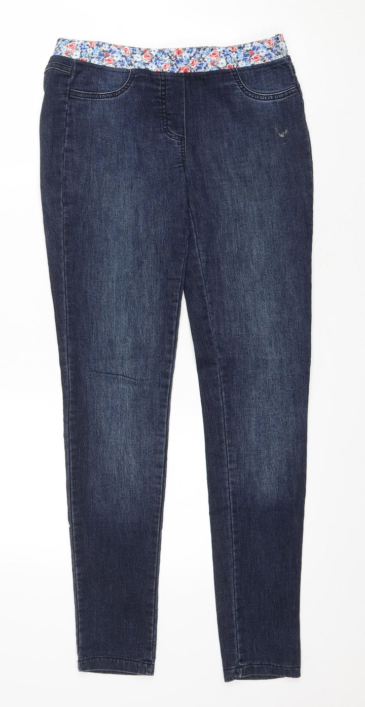 Rinascimento Womens Black Floral Cotton Skinny Jeans Size L L30 in Regular Drawstring