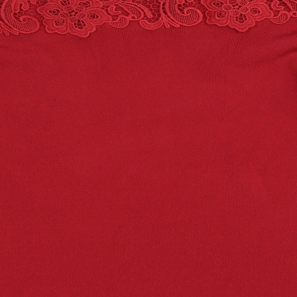 NEXT Womens Red Viscose Basic T-Shirt Size 14 Off the Shoulder - Lace detail