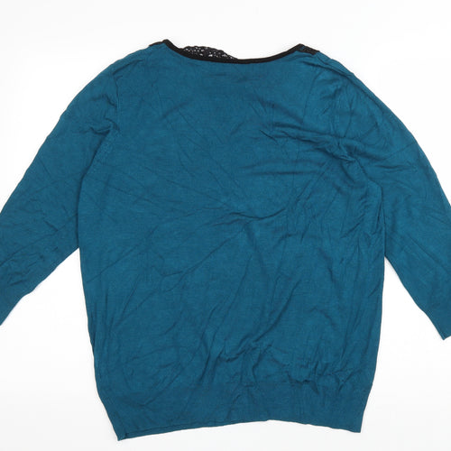 Preworn Womens Blue Round Neck Viscose Pullover Jumper Size 16 - Lace Collar