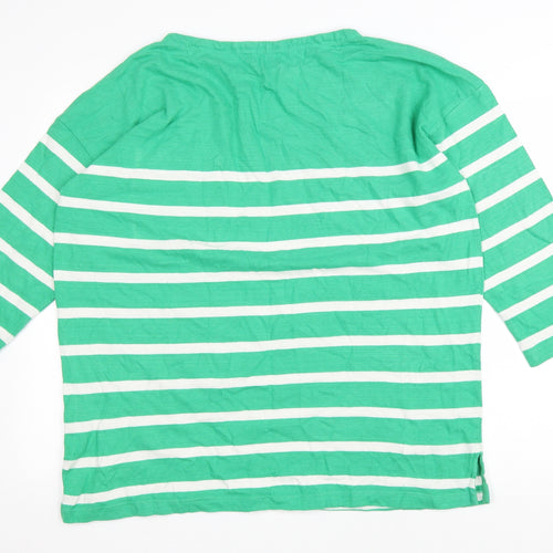 Marks and Spencer Womens Green Striped Cotton Basic T-Shirt Size 16 Round Neck