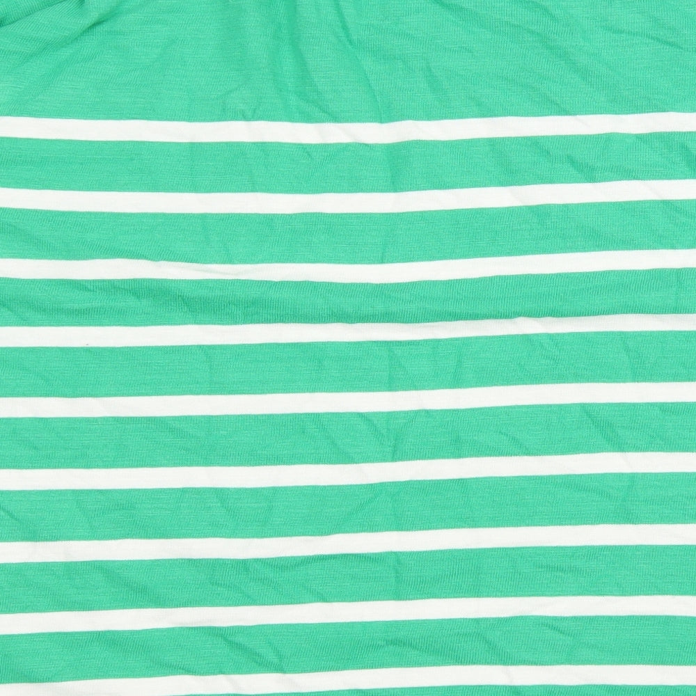Marks and Spencer Womens Green Striped Cotton Basic T-Shirt Size 16 Round Neck