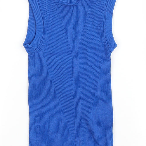 Marks and Spencer Womens Blue Round Neck Viscose Vest Jumper Size 6