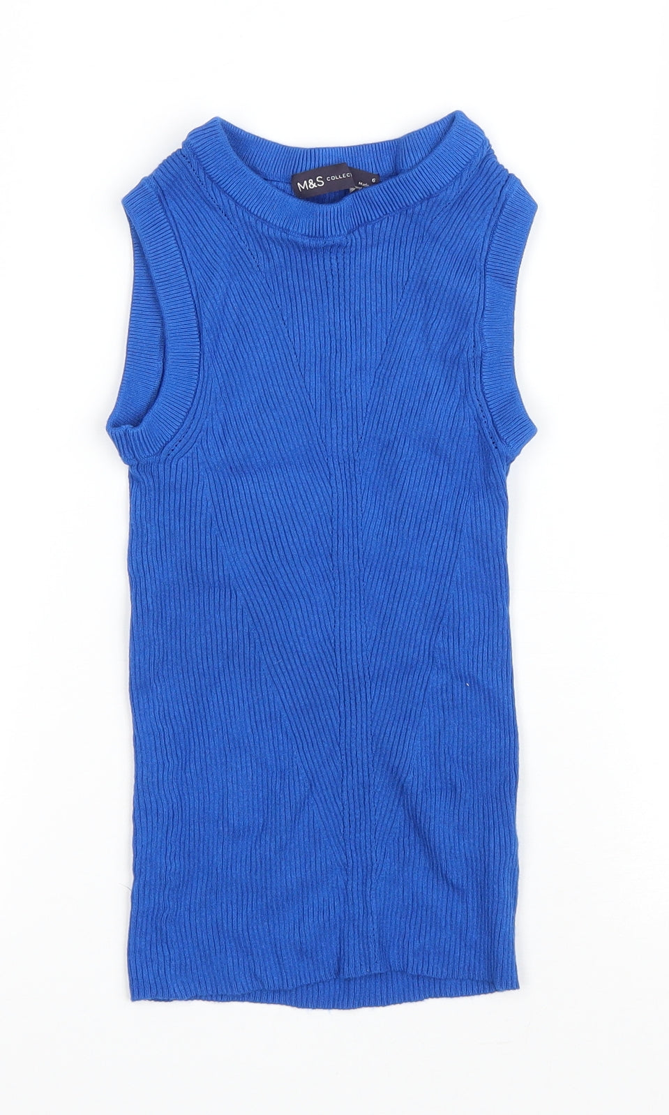 Marks and Spencer Womens Blue Round Neck Viscose Vest Jumper Size 6