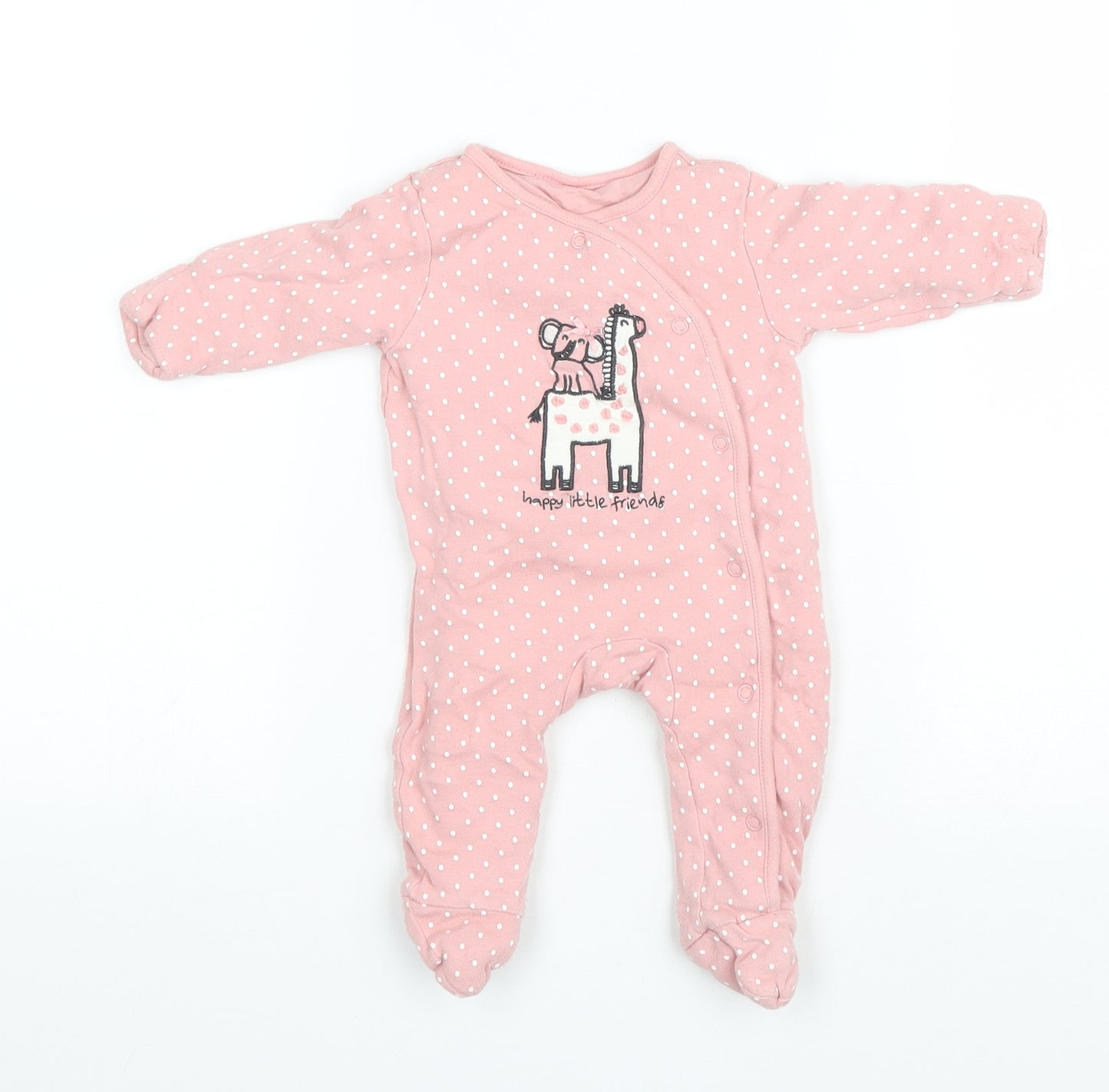 Primark Baby Pink Polka Dot Cotton Coverall One-Piece Size 0-3 Months Snap - Happy Little Friends