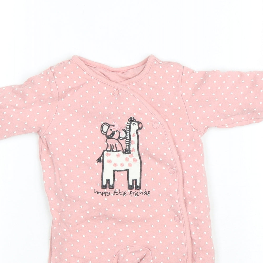 Primark Baby Pink Polka Dot Cotton Coverall One-Piece Size 0-3 Months Snap - Happy Little Friends