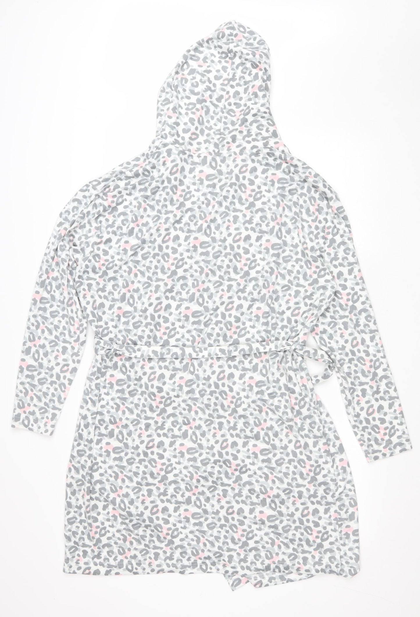 F&F Womens Grey Animal Print Polyester Kimono Robe Size L Tie - Leopard Print