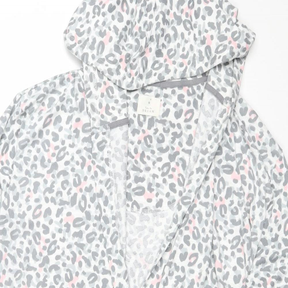 F&F Womens Grey Animal Print Polyester Kimono Robe Size L Tie - Leopard Print