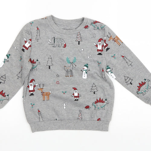 Primark Boys Grey Geometric Cotton Pullover Sweatshirt Size 4-5 Years Pullover - Dinosaur Christmas Jumper