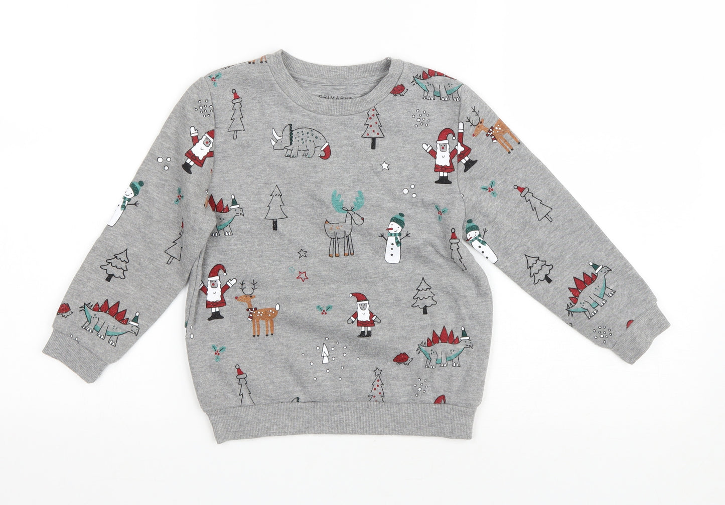 Primark Boys Grey Geometric Cotton Pullover Sweatshirt Size 4-5 Years Pullover - Dinosaur Christmas Jumper