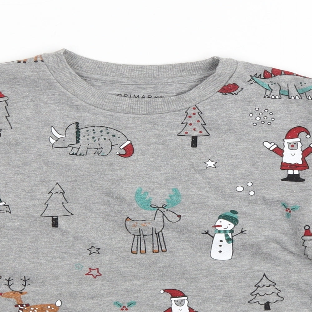 Primark Boys Grey Geometric Cotton Pullover Sweatshirt Size 4-5 Years Pullover - Dinosaur Christmas Jumper