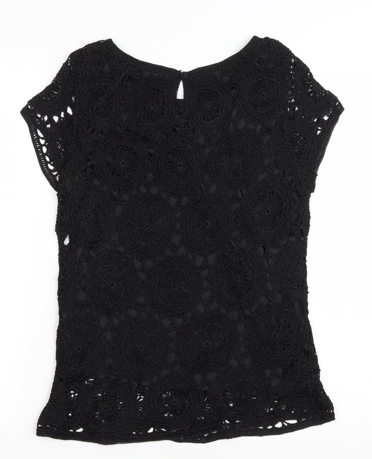 Wallis Womens Black Floral Viscose Basic T-Shirt Size M Scoop Neck