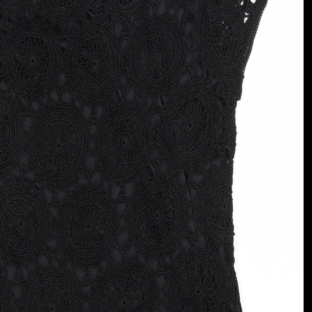 Wallis Womens Black Floral Viscose Basic T-Shirt Size M Scoop Neck