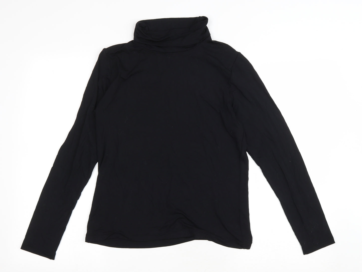 Preworn Womens Black Viscose Basic T-Shirt Size L Roll Neck