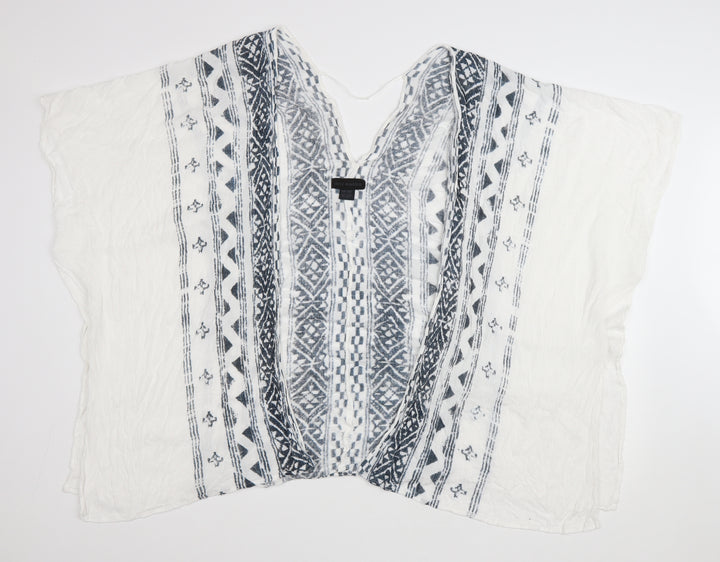 Steve Madden Womens White V-Neck Geometric Rayon Cape Jumper One Size