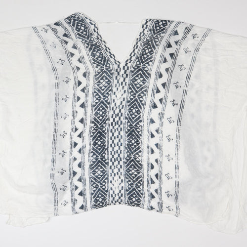 Steve Madden Womens White V-Neck Geometric Rayon Cape Jumper One Size