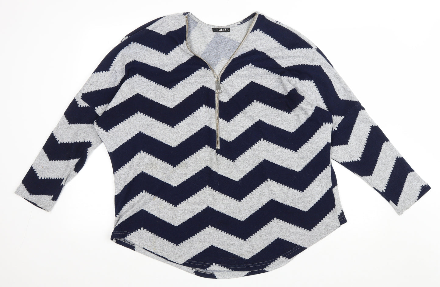 Quiz Womens Blue V-Neck Geometric Polyester Pullover Jumper Size 12 - Zig Zag