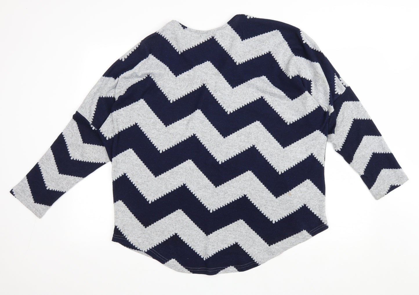 Quiz Womens Blue V-Neck Geometric Polyester Pullover Jumper Size 12 - Zig Zag