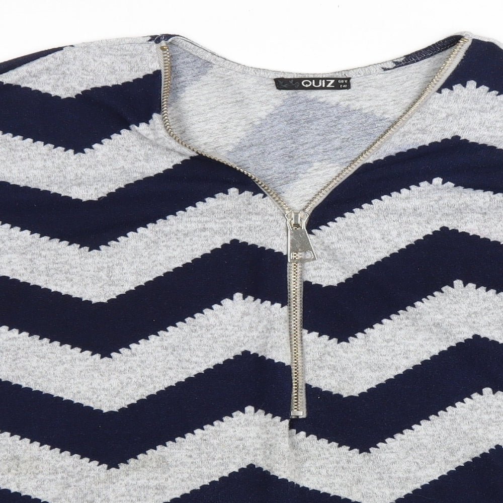 Quiz Womens Blue V-Neck Geometric Polyester Pullover Jumper Size 12 - Zig Zag
