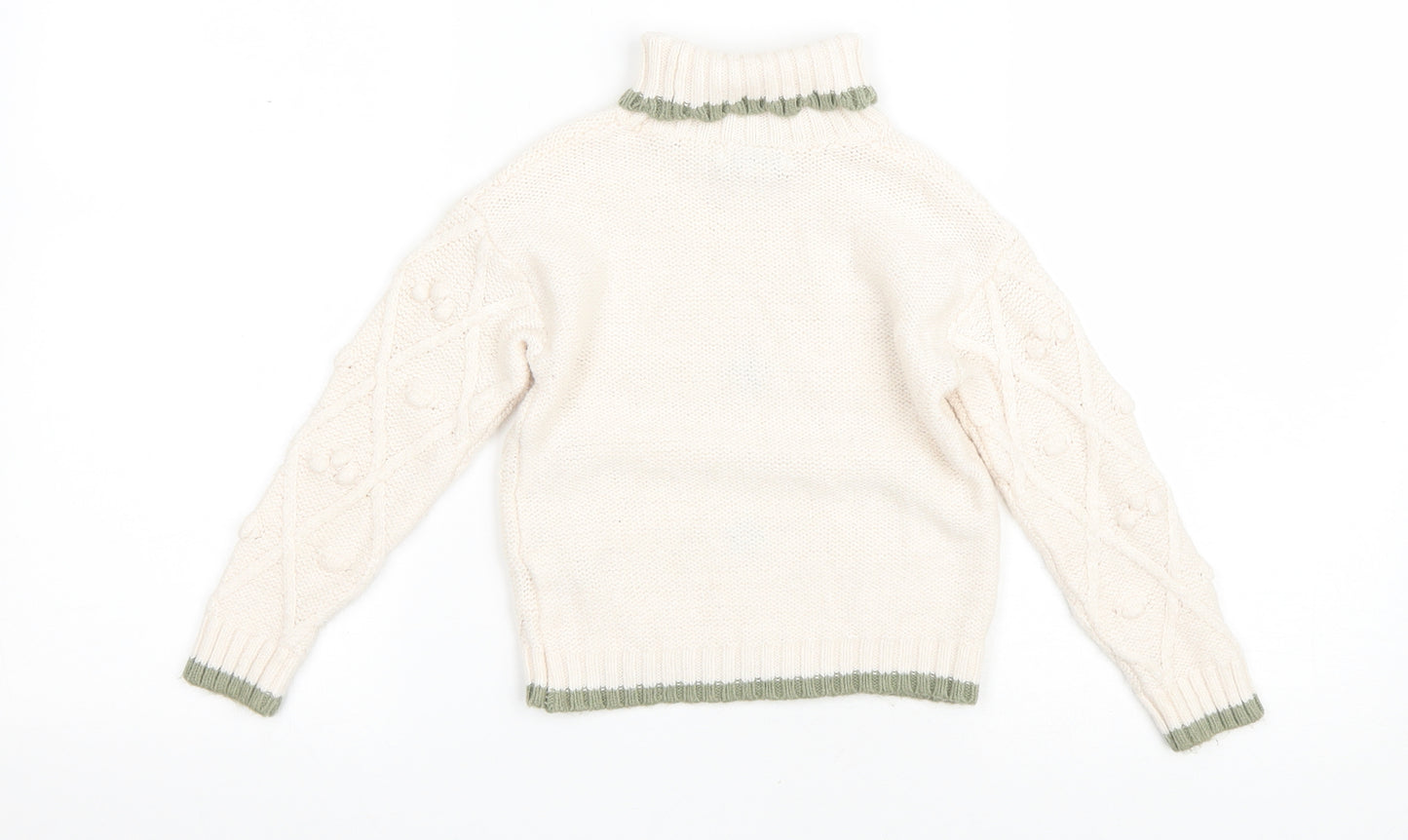 Primark Girls Ivory Roll Neck Argyle/Diamond Acrylic Pullover Jumper Size 4-5 Years Pullover - Flowers