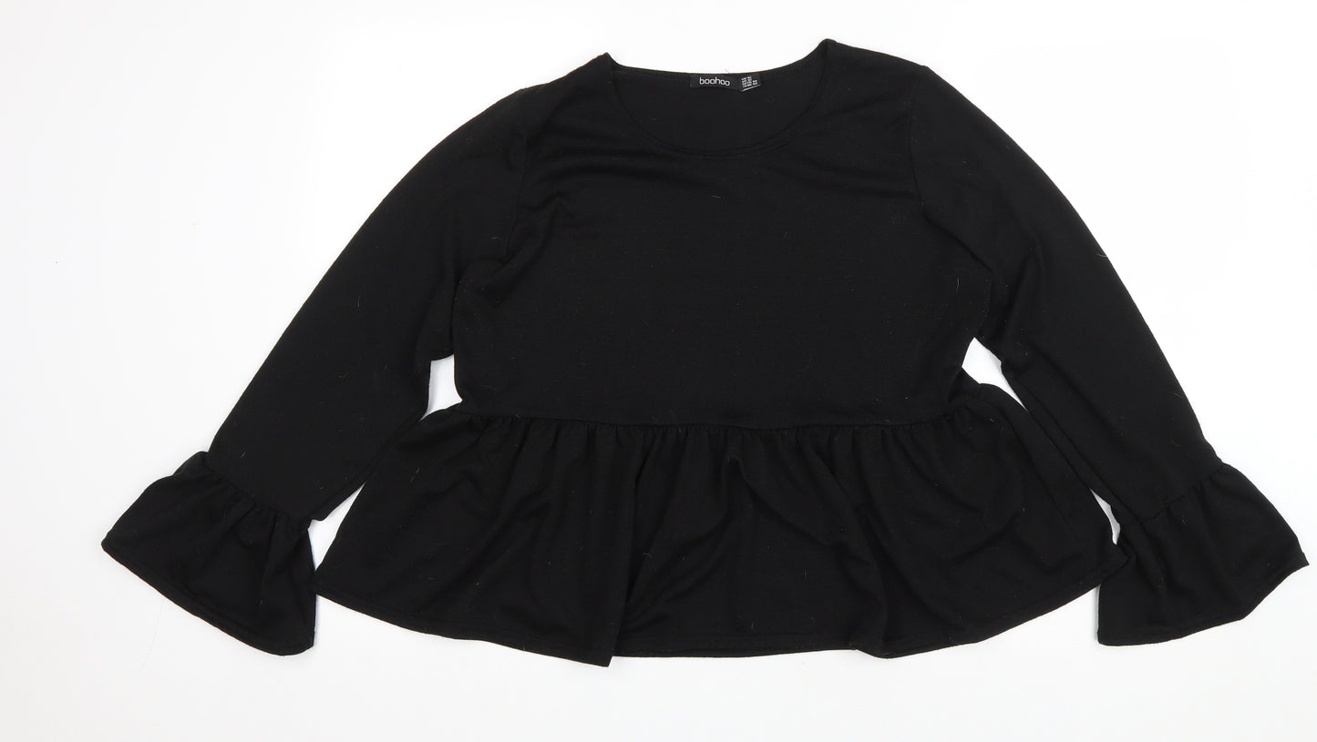 Boohoo Womens Black Polyester Basic T-Shirt Size 16 Scoop Neck
