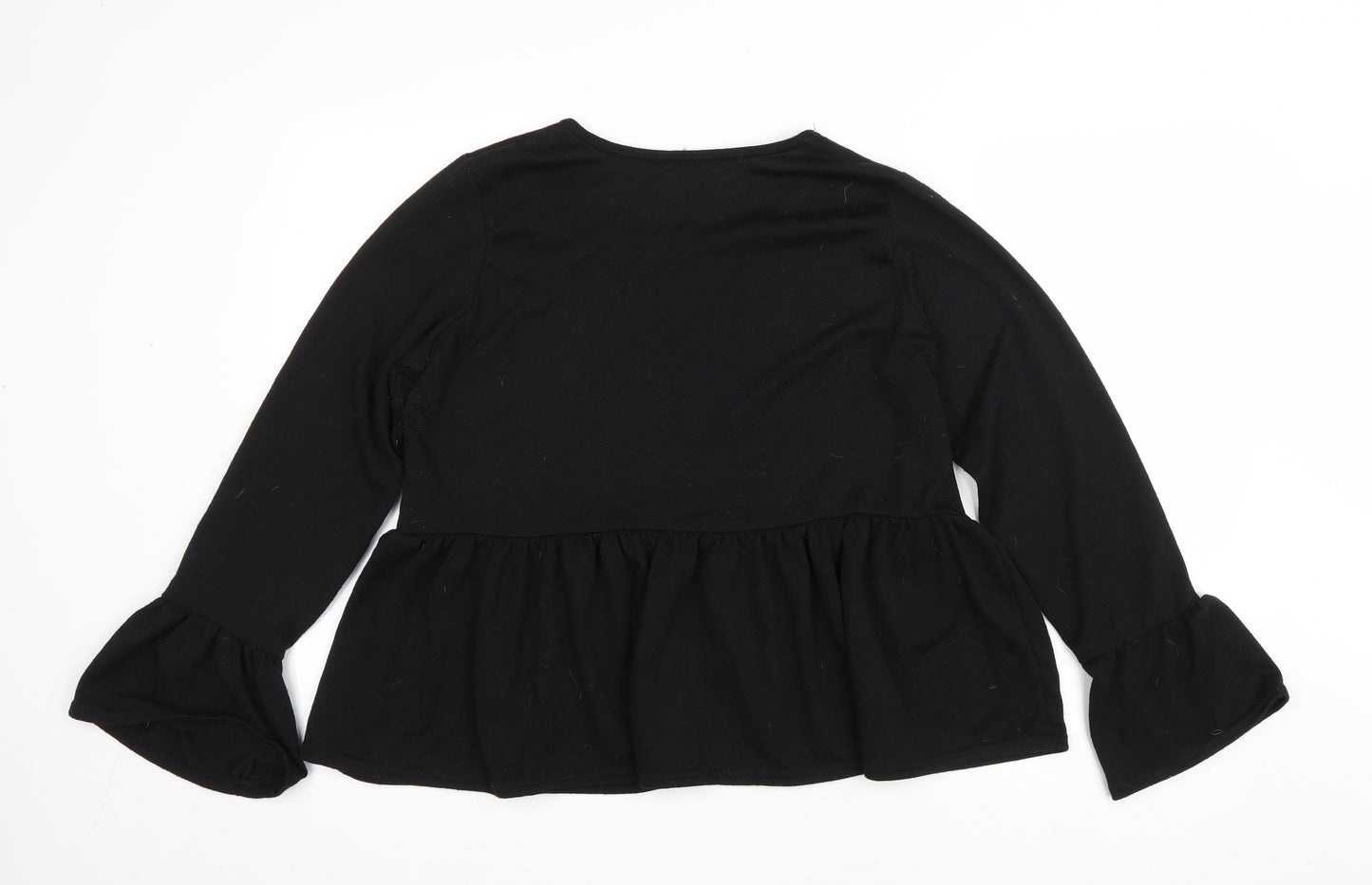 Boohoo Womens Black Polyester Basic T-Shirt Size 16 Scoop Neck