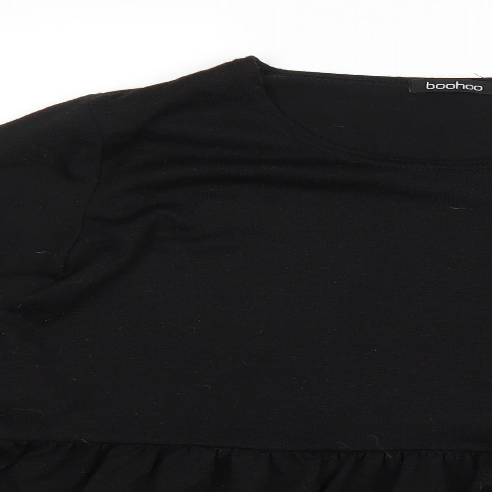 Boohoo Womens Black Polyester Basic T-Shirt Size 16 Scoop Neck