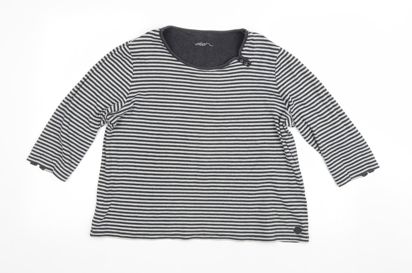 DASH Womens Grey Striped Cotton Basic T-Shirt Size 18 Scoop Neck