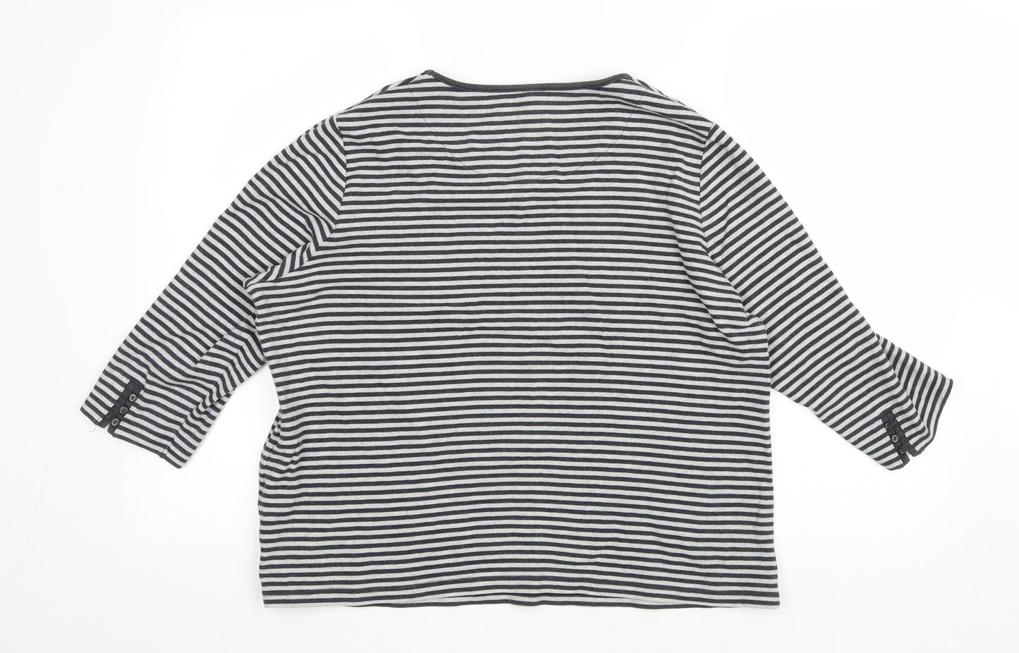 DASH Womens Grey Striped Cotton Basic T-Shirt Size 18 Scoop Neck