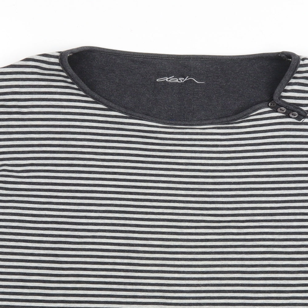 DASH Womens Grey Striped Cotton Basic T-Shirt Size 18 Scoop Neck