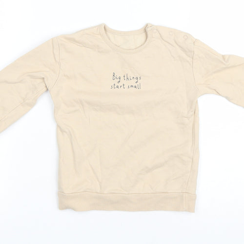 George Baby Beige Basic T-Shirt Size 12-18 Months Round Neck Snap - Big Things Start Small