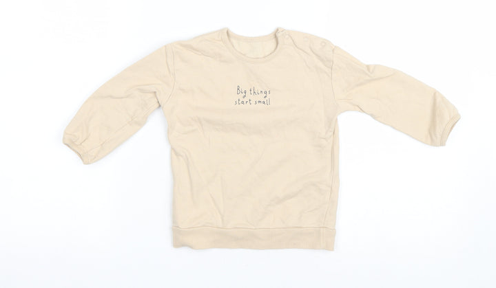 George Baby Beige Basic T-Shirt Size 12-18 Months Round Neck Snap - Big Things Start Small