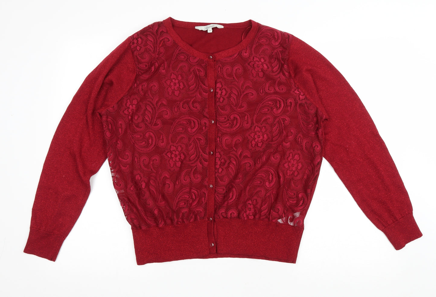 Peacocks Womens Red Scoop Neck Floral Polyamide Cardigan Jumper Size 20