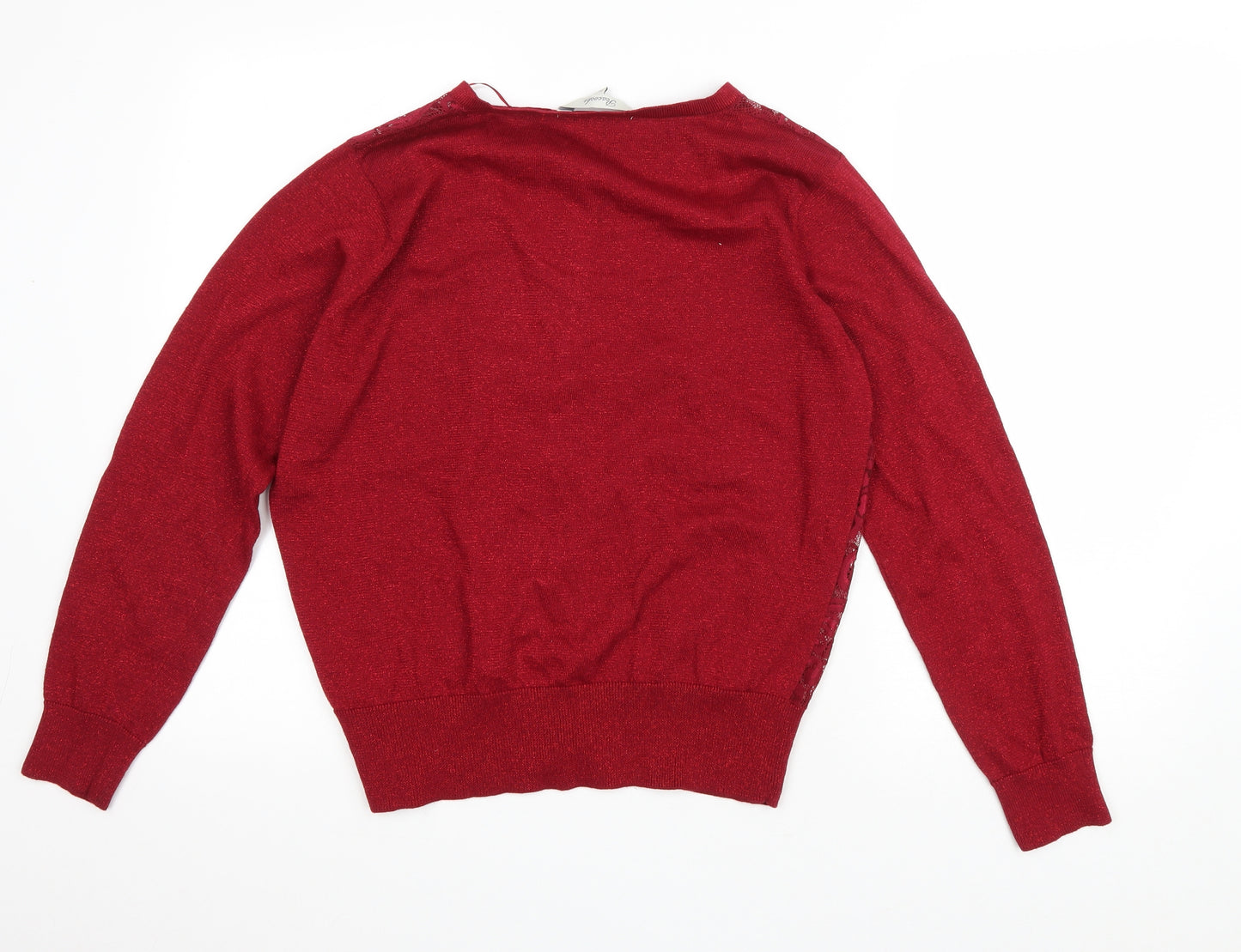 Peacocks Womens Red Scoop Neck Floral Polyamide Cardigan Jumper Size 20