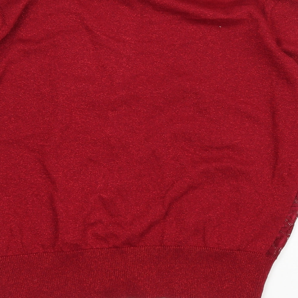 Peacocks Womens Red Scoop Neck Floral Polyamide Cardigan Jumper Size 20